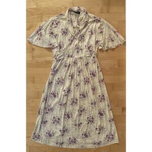 VTG Ragtime Floral Flutter Sleeves V Neck 70s 80s MIDI Dress 9
